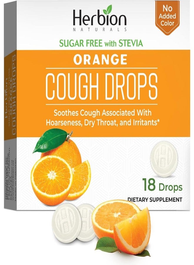 HERBION Naturals Cough Drops, Sugar Free with Stevia, Dietary Supplement, Soothes Cough, for Adults & Children Over 6 Years,18 Count, Orange, Pack of 1 - Image 1